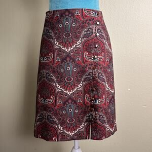 Talbots 10 P Paisley Red Teal Black Lined Button Embellishment Side Zip Classic